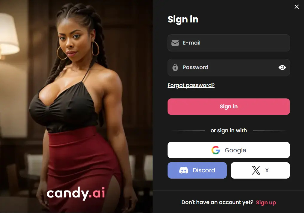 candy ai create account interface